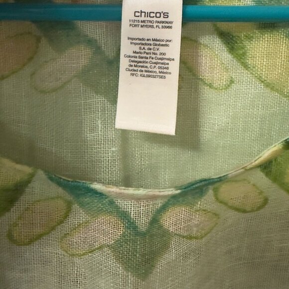 Chico's Pamela Plam Linen Poncho Kimono Top Size S/M Green Brown Geometric Print - Picture 6 of 6